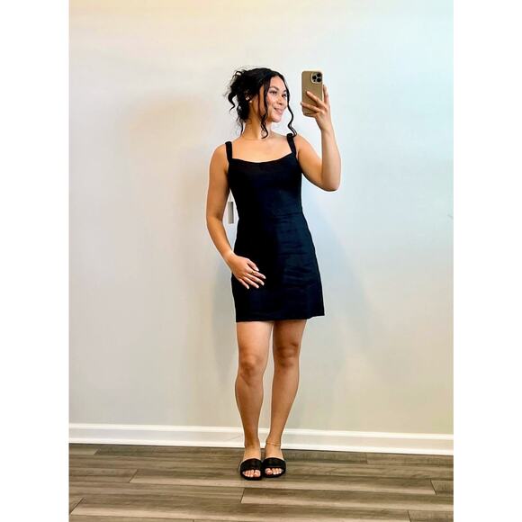 Reformation Dresses & Skirts - Reformation Sawyer Linen Mini Dress in Black Sz 10 Square Neck Sleeveless Party